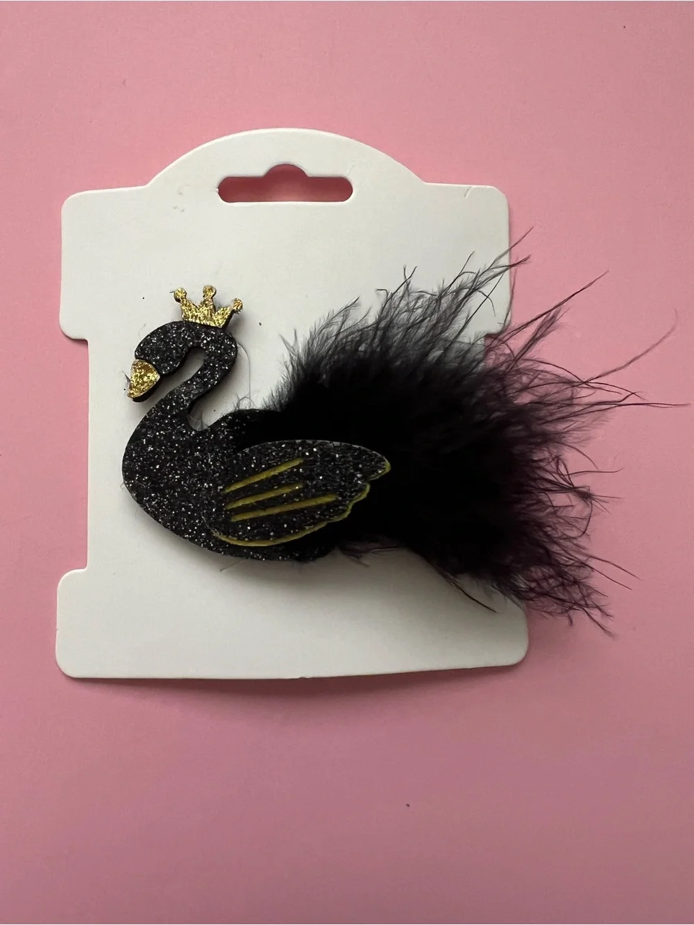 Black Swan Princess Feather Hair Clip | 2.5” Glitter Boutique Hair Accessory